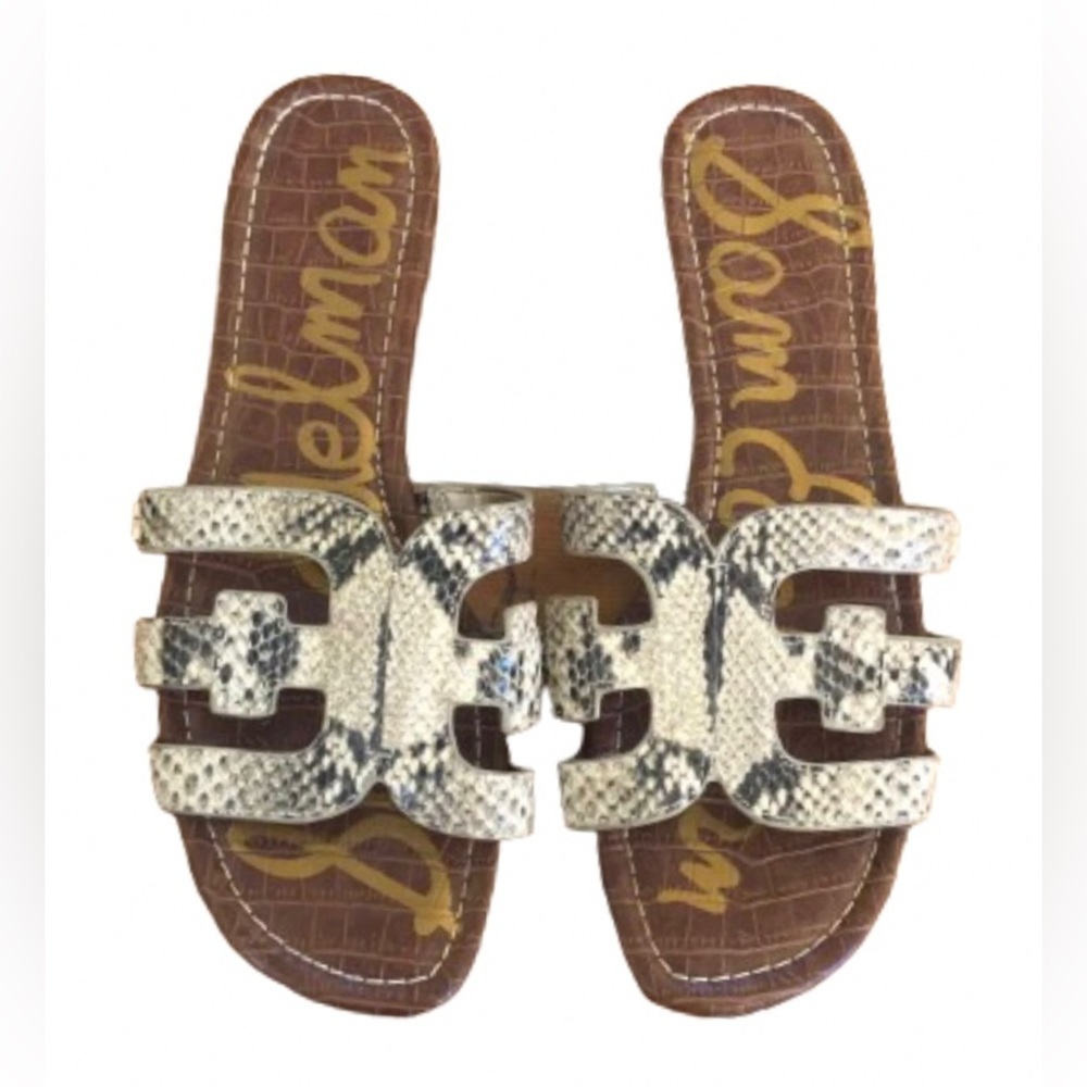 Sam Edelman Bay brown/blk  snake print slides SZ 9